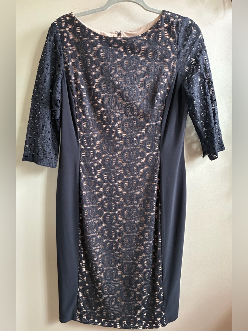 Anne Klein Black 3/4 Sleeve Lace-Overlay Sheath Dress